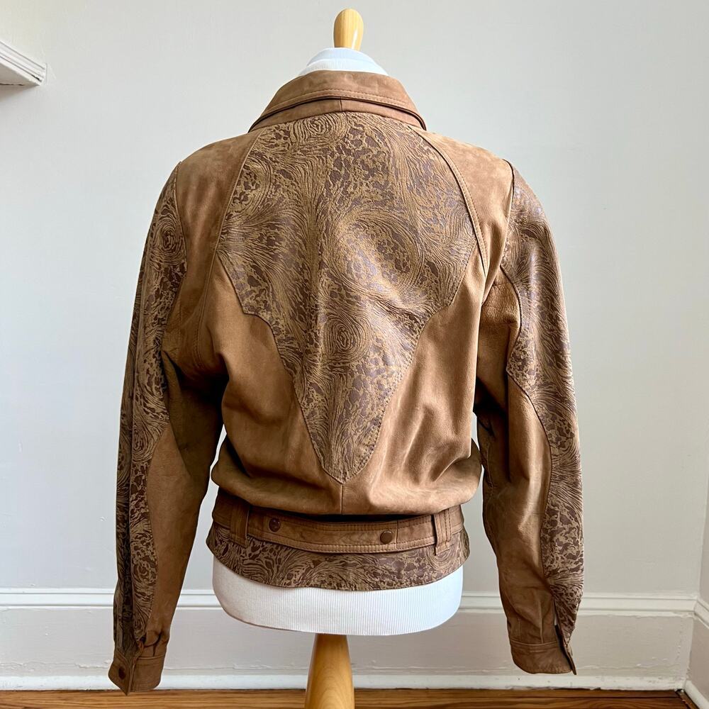 Vintage 80s Suzie’s Fashion Tan Leather Jacket S Blouson Bomber Brown - Picture 7 of 12